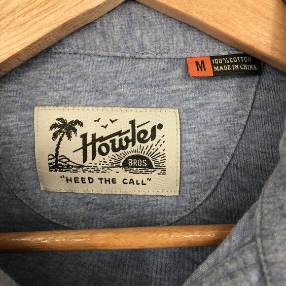 Howler Bros Men's Rookery Palm Tree Polo Shirt M Blue Heather Cotton Surf - Picture 3 of 9
